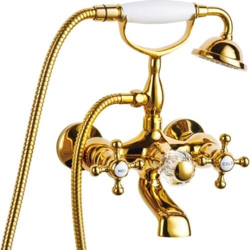 Gold clour Bathroom CLAWFOOT bathtub shower FAUCET TELEPHONE mixer tap crystal diverter