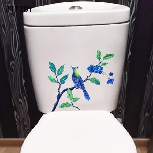 ZTTZDY 24.4×21CM Blue Flower Branch Classical Art Toilet Stickers Creative Home Wall Decoration T2-1454