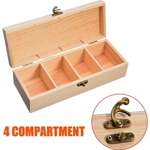 1Pcs 25*9.5*7cm 4 Wood MaterialCompartment Wooden Storage Box Tea Jewelry Watch Container Case With Lock Bins