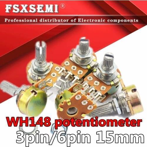 100pcs WH148 3pin 6pin 15mm B1K B2K B5K B10K B20K B50K B100K B250K B500K Potentiometer B 1K 2K 5K 10K 20K 50K 100K 250K 500K 1M