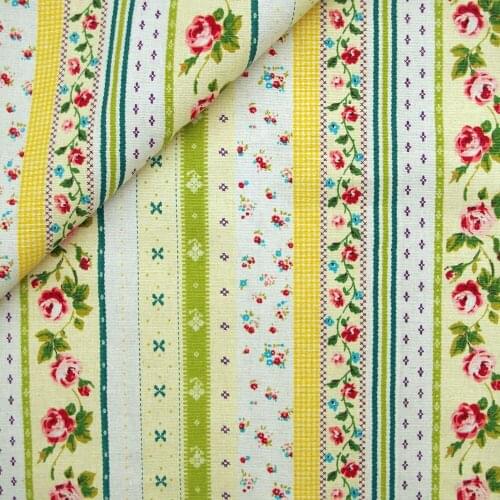 Cotton Linen Fabric for handmad, bed, bag, curtain Sewing - Stripe and Rose - green (LF079)