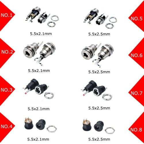 2/5pcs DC Power Jack Socket Female Panel Mount Connector 5.5mm 2.1mm 2.5mm connector charging Plug 5.5*2.1mm 5.5*2.5mm