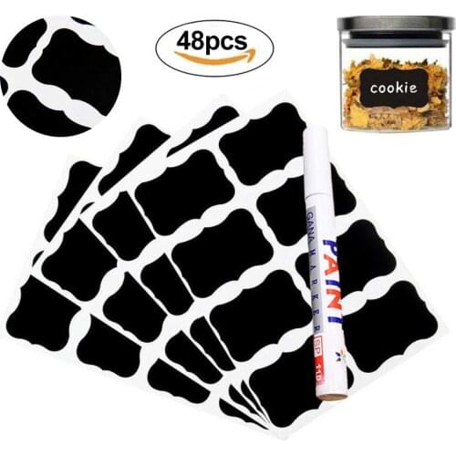 48/80pcs Removable Jar Sticker Labels Cupboard Organizer Stickers With Pen Adhesive Chalkboard Labels Decal Tags Jar Canisters