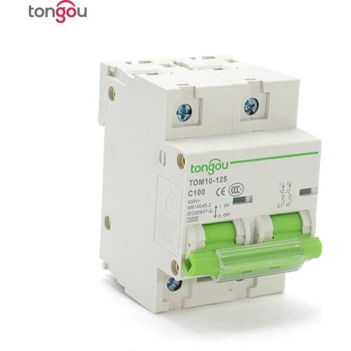 54 mm 2 Pole 80A 100A 125A MCB 10KA High Breaking Capacity Curve C Miniature Circuit Breaker TOM10