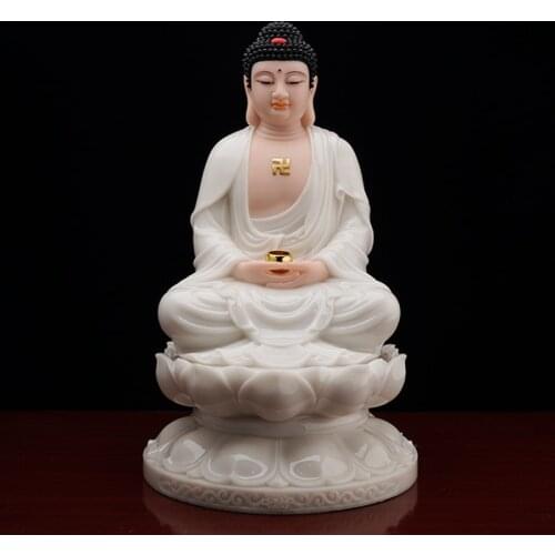 Aisa High grade jade Buddha Buddhism SUO PO SANSHENG Sakyamuni Amitabha Buddha statue HOME family safe good luck protection