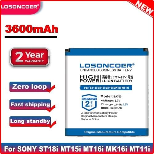 LOSONCOER BA700 Battery 3600mAh For SONY ST18i MT15i MT16i MK16i MT11i ST21i ST23i MT15i Pro MT27i MT28i BA700 SO-03C Batteries