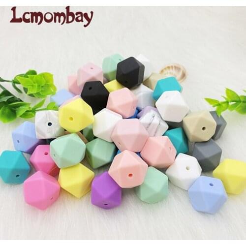 50pcs/lot 17mm Baby New Silicone Hex Octagonal Beads Can Chew Beads Shower Gift DIY Crafts Sensory Chewing Toy