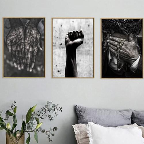 African Black and White Wall Art Hands and Fists Canvas Painting Poster Print Wall Pictures Paintings for Living Room Wall Decor
