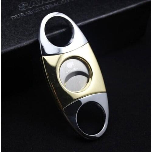 COHIBA Double Blades Stainless Steel Sharp Gold Plated Cigarette Cigar Cutter Pocket Gadget Zigarre Smoking Accessories 152WJF