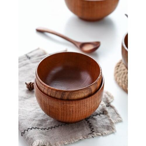 Wild Jujube Wooden Bowl Wooden Bowl Household Japanese Childrens Bowl Large Wooden Soup Bowl Wooden Spoon Tableware Set