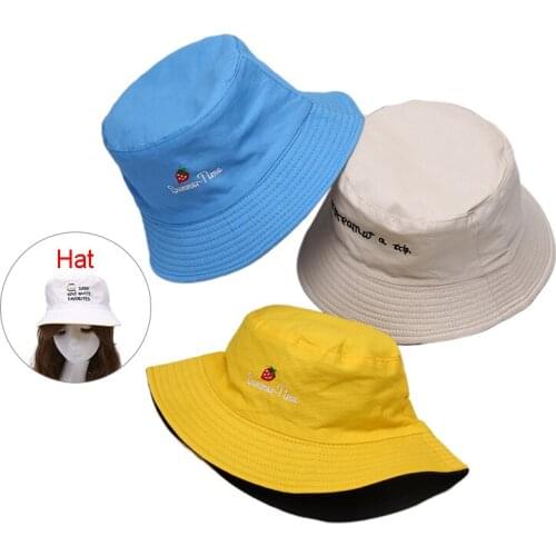 Double Sided Wear Straberry Embroidery Panama Bucket Hat Men Women Summer Bucket Cap Fisherman Hat Hip Hop Hat