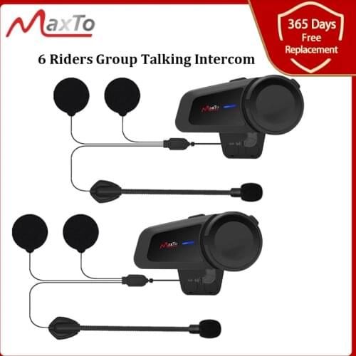 MAXTO M2 Motorcycle Helmet Headset 6 Riders Group Talking Intercom Bluetooth 5.0 FM Radio Compatible with Any Headphone Earphone
