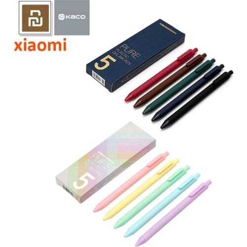 Xiaomi Kaco Gel Pen macarons candy color 5pcs colorful pen 0.5mm black ink Smooth Writing Durable Mi Signing pens /KACO Refills