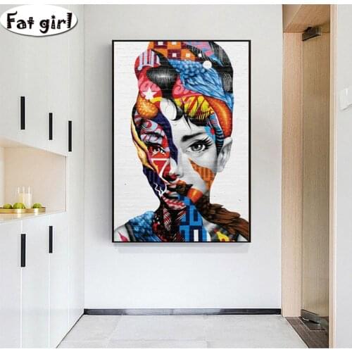 Colorful Woman Portrait Graffiti Art Painting diy diamond painting embroidery Rhinestone modern home decor mosaic cross stitch