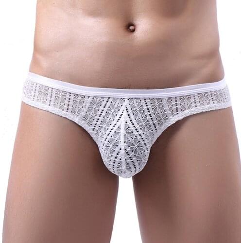 Lace Cut-out Underwear Man Hollow Hole Brief Mens Sexy Underpant Male U-convex Pouch Panties Male Quick Dry Panties Man Shorts