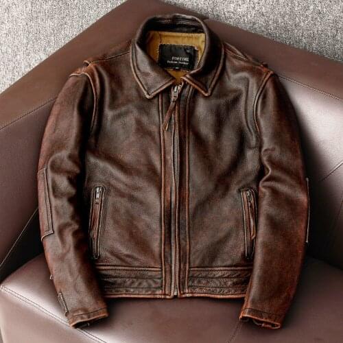 Autumn Winter Men Fashion Real Leather Mens Jackets Motor Biker Men Leather Jackets Coats Genuine Cow Leather Brown Jackets Men