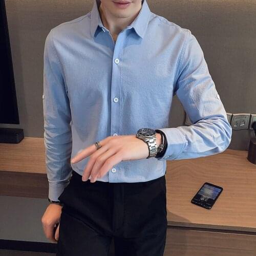 2021 100% pure cotton Mens high quality business shirts/Male Spring lapel slim fit Casual shirt in solid color Dress shirt Tops