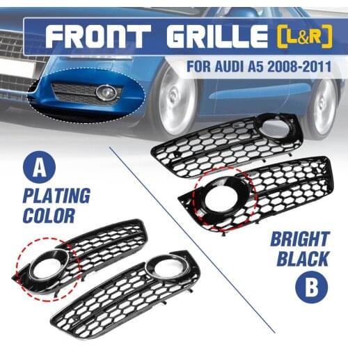 New 2pcs Car Front Bumper Fog Light Lamp Grille Grill Cover Mesh Honeycomb Hex For Audi A5 Coupe/Sportback 08-11 Cabriolet 10-11