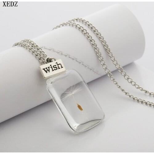 The New Dried Flower Necklace Handmade Rectangular Pendant Natural Stone Dandelion Glass Ball Pendant Necklace Dried Flowers