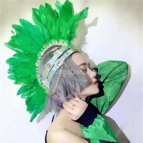 New Green Feather Singer Dancer Headdress Hair Accessory Women