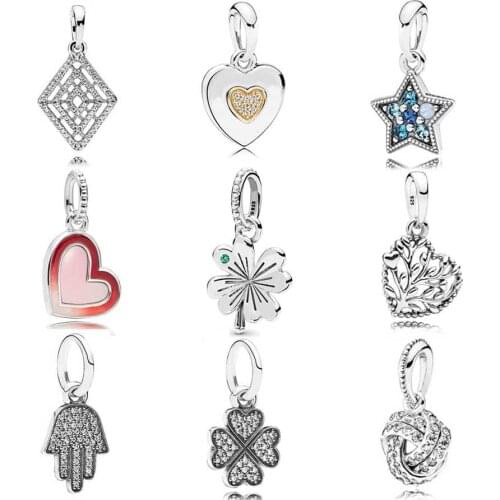 Original Geometric Lines Love Knot Clover With Crystal Necklace Pendant Bead Fit Pandora Bracelet 925 Sterling Silver Charm