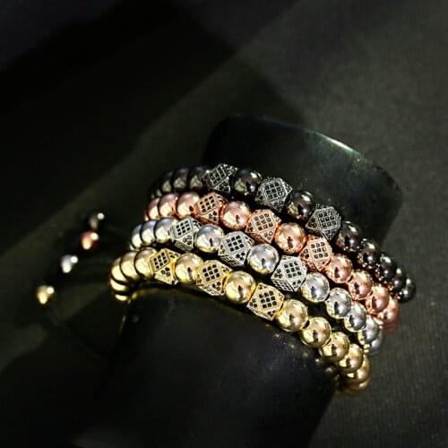 Luxury Men Copper Beads Gold Bracelets & Bangles Homme Charm CZ Bracelet Pulsera Hombre Female Male Jewelry