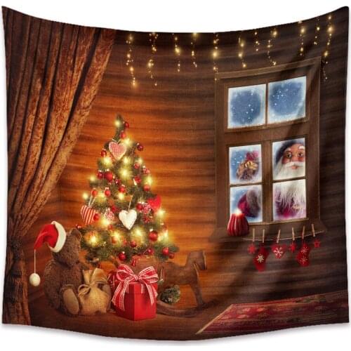 Christmas Window Tapestry Large Wall Cloth Christmas Wall Decoration Tapisserie Noel Tapiz Pared Tela Grande