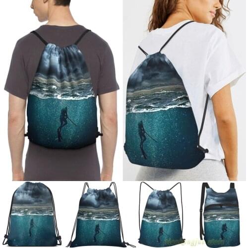 Spearfishing (Colormen Women Drawstring Sackpack Gym Bags Men Outdoor Travel Backpacks For Training Fitness Swimming Bag