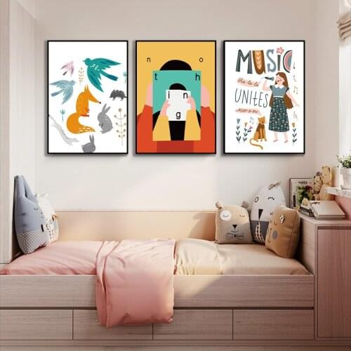 Nordic Abstract Retro Music Woman Animals Canvas Painting Prints Poster Living Room Kidroom Home Decoration Wall Art Picture