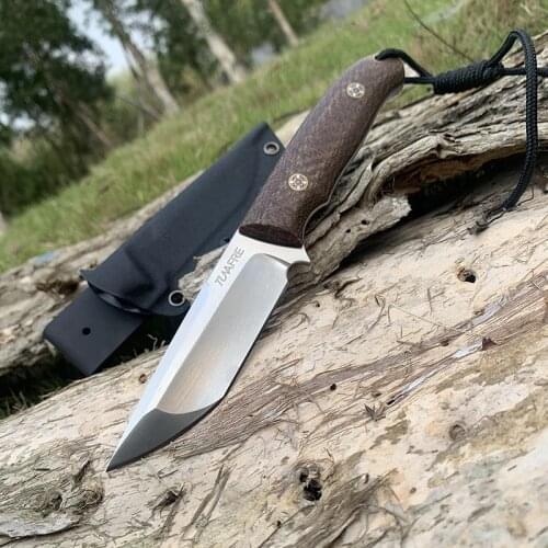Hight Hardness Satin TUNAFIRE tactical fixed knife D2 blade high-end Micarta handle outdoor Hiking self-defense tool knife
