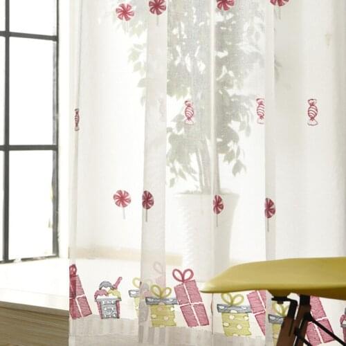 Cartoon Gift Candy Embroidery Curtain Tulle for Girl Bedroom Kids Window Screen Pink Sheer Living Room Yarn Finished Custom