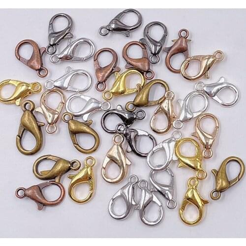 100pcs Metal Lobster Clasps 6x12mm Gold Silver Color Bracelets Necklaces Hooks Closure Findings Accessories for Jewelry Making