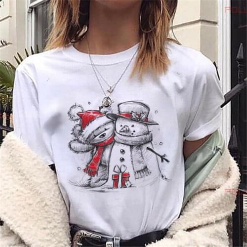 FIXSYS Lovely Bear Printed Women Merry Christmas T-shirts New Fashion Harajuku Short Sleeve T-shirt Suitable All Seasons Clothes