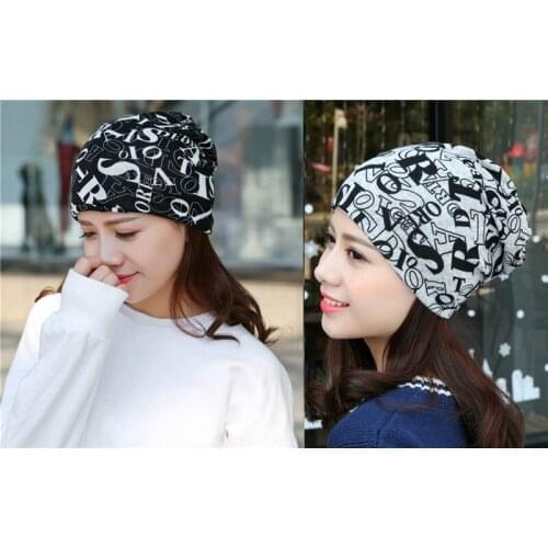 Women Warm Autumn Knitting Cotton Letter Style Winter Hat Ladies Beanie Scarf Hat