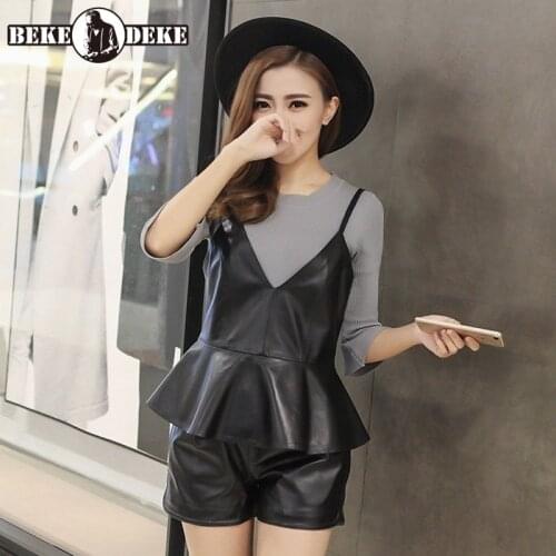 Designer Real Leather Suspenders Vest Women Black V-Neck Sheepskin Short Waistcoat Streetwear Zip Slim Fit Sleeveless Jacket