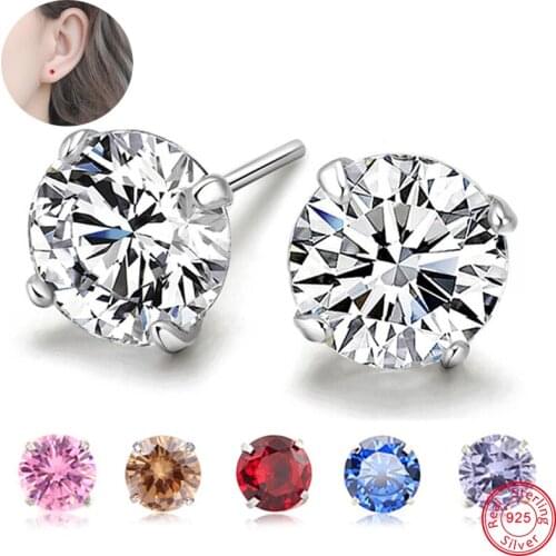ZS 2-8mm 925 Sterling Silver Stud Earrings With Colorful CZ Crystal For Women Girl Classic Earring Female Silver Jewelry Brincos