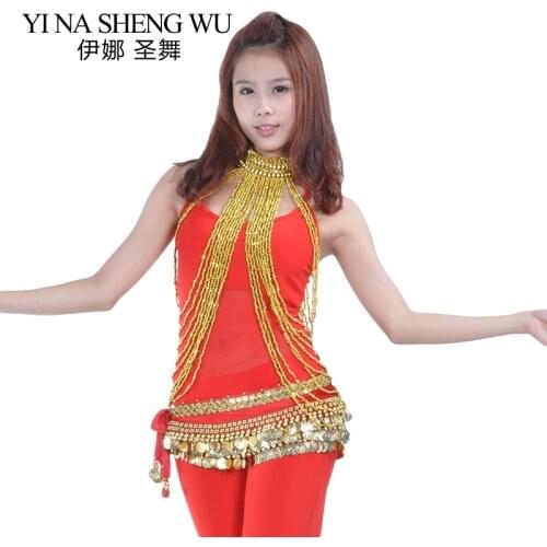 1pc Belly Dance Accessories Long Necklace Dance Performance Beaded Tassel Necklace Gold Silver Colors Women Belly Dance Necklace