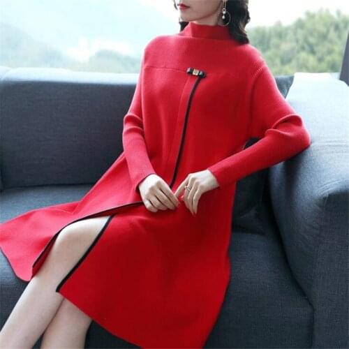 2020 Pullover Autumn And Winter New Korean Womens Long Section Lazy Wind Lady Loose Long-sleeved Sweater Dress