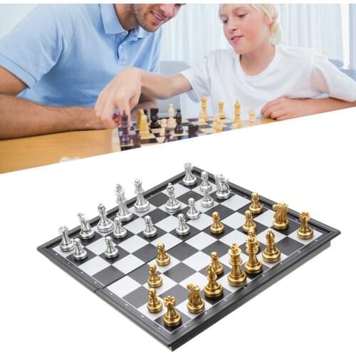 25x25cm Hot Folding Magnetic Travel Chess Set For Kids Adults Chess Board Game Gold Silver Chess Pieces Board Contemporary Set