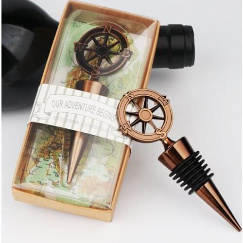 30pcs/lot Ywbeyond Antique gold rudder compass Seal Wine stopper for Wedding Souvenirs for Guest