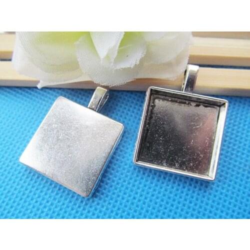 50pcs Antique Silver tone/Antique bronze Square Base Setting Tray Bezel Pendant Charm/Finding,fit 20mm Square Cabochon/Cameo