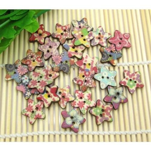 50Pcs Mixed Wood Star Sewing Buttons For Kids Clothes Scrapbooking Decorative Botones Handicraft DIY Accessories10