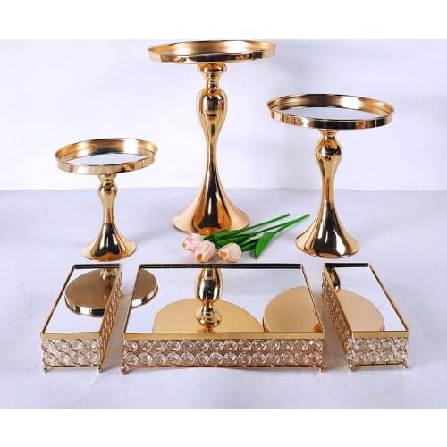 6-9PCS Crystal Metal Cake Stand Set Acrylic Mirror Cupcake decorations Dessert Pedestal Wedding Party Display Tray