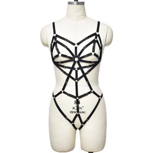 Bondage Body Harness Belt Pole Dance Sexy Lingerie Punk Leg Garter Hollow Open Chest Bra Womens Fetish Wear Lingerie Harness