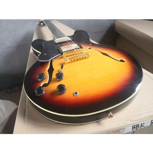 Free shipping New F hole semi hollow body left-handed Jazz guitar Sunburst Electric Guitar Left hand In stock 62