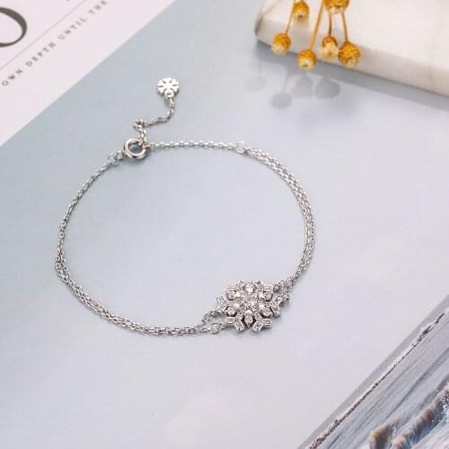 Snowflake Bracelet 100% Solid 925 Sterling Silver Bangle Luxury Wedding Simulated Diamond Jewelry for Women Lovely girl Gift