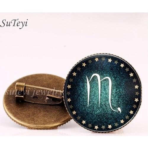 SUTEYI Cute 12 constellation Brooch for Clothing/Bag/Shoe Icons On Backpack 3D crystal Badges Fashion Cancer Gemini Pin Brooch