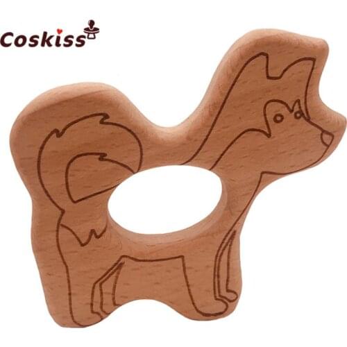 Beech Wooden Dog Shape Handmade Baby Wooden Teether DIY Wood Personalized Pendent Eco-Friendly Safe Baby Teether Toys