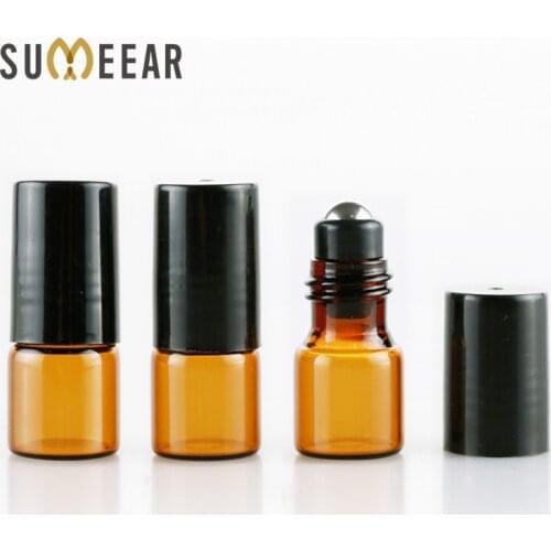 50Pieces/Lot 2ML Wholesale perfume bottles Amber Glass Refillable Perfume Bottle Empty Essential Oil Bottles With Plastic Cap