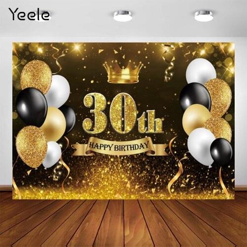 Yeele 30th Birthday Party Backdrop Photozone Crown Golden Ribbons White Black Balloon Background Photo Studio Photophone Props